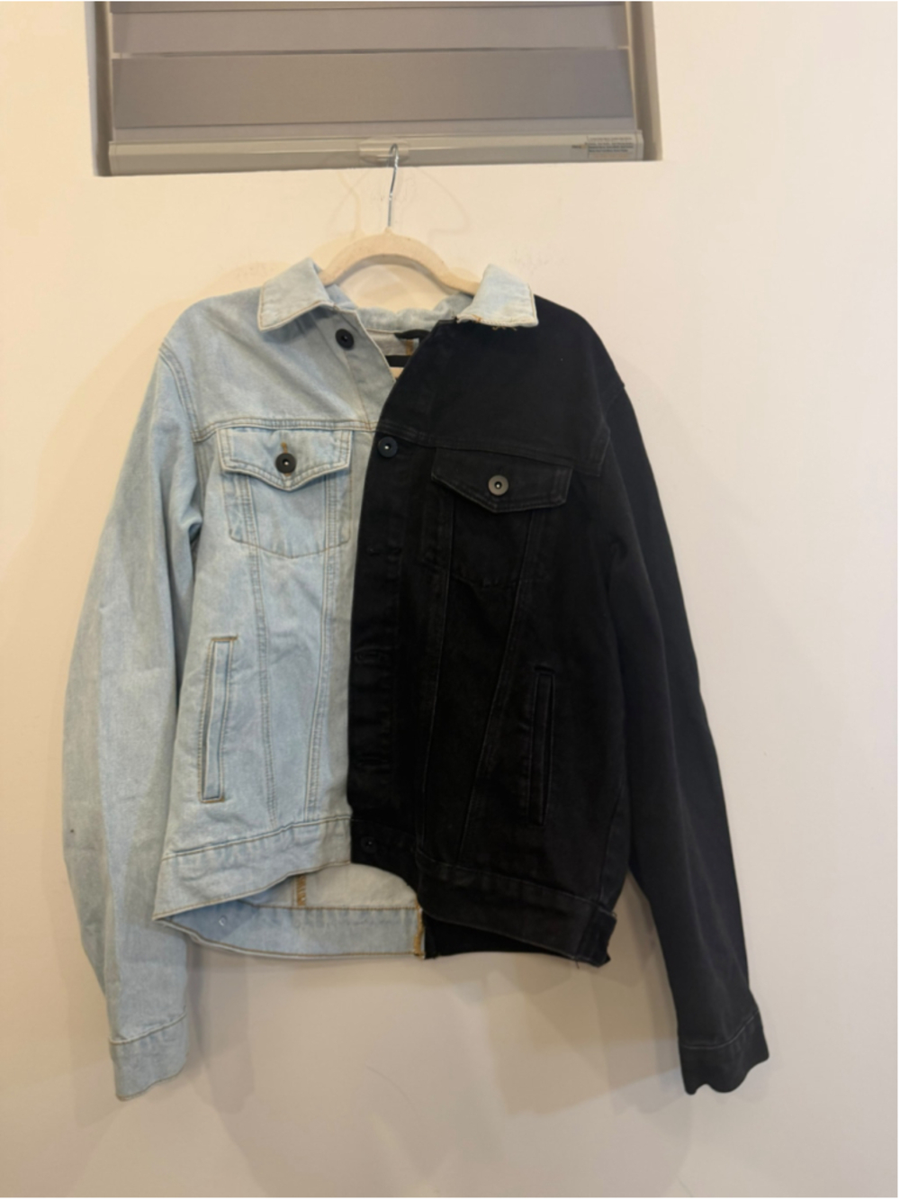 Nova Men Split Black Light Wash Denim Jacket Split Tone Trucker L #F